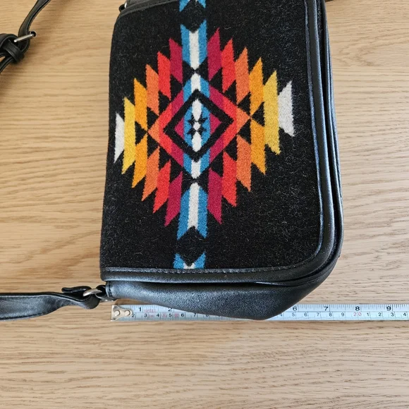 Pendleton Wool Southwestern Crossbody Bag Black Leather Aztec Boho - Picture 12 of 14